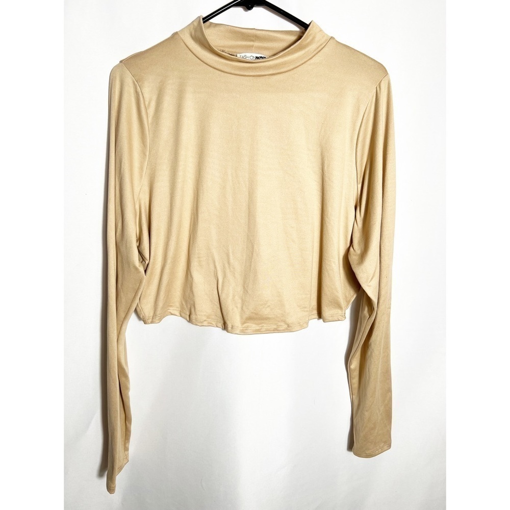 Fashion Nova Long-Sleeve Tan Crop Top